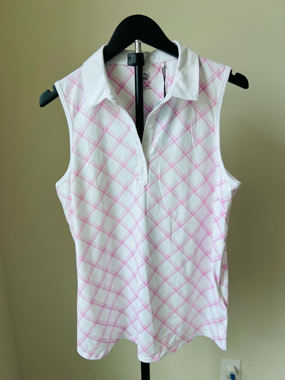 Puma White & Pink Sleeveless Polo Tank Top